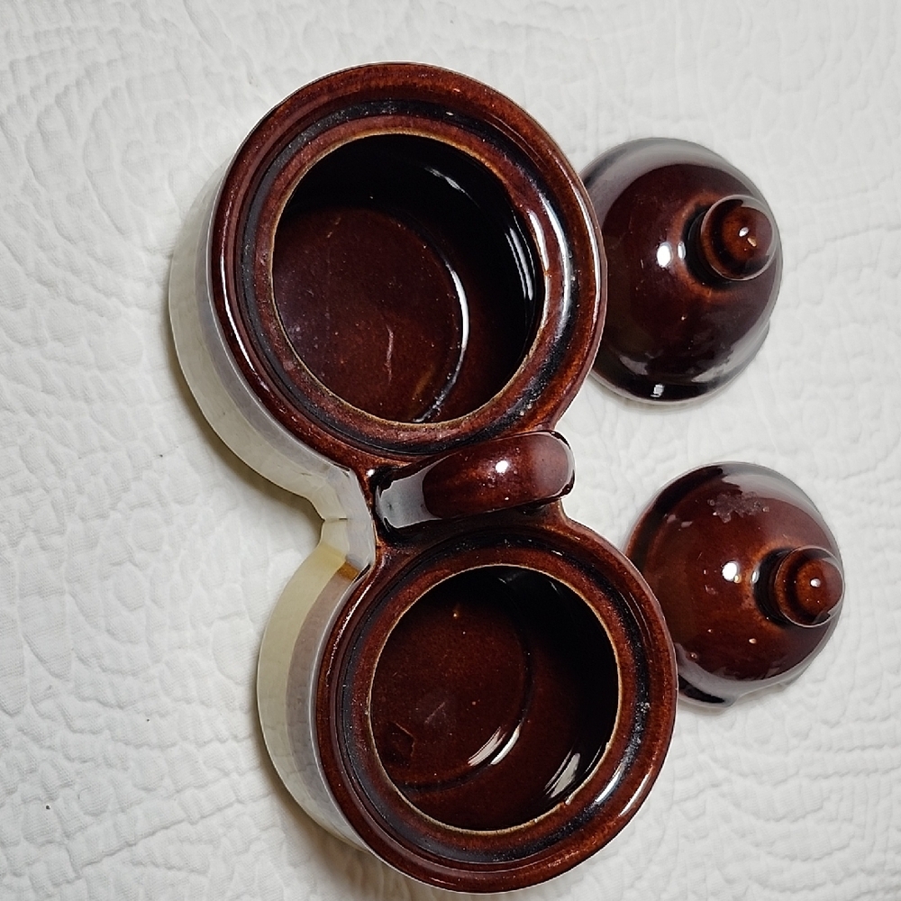 Vintage Ceramic Brown and Tan Condiment Set - Picture 3 of 4